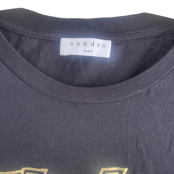 SANDRO ELECTRIC GRAPHIC CREWNECK WOMENS BLACK T-SHIRT | SIZE S/M - Picture 3 of 6